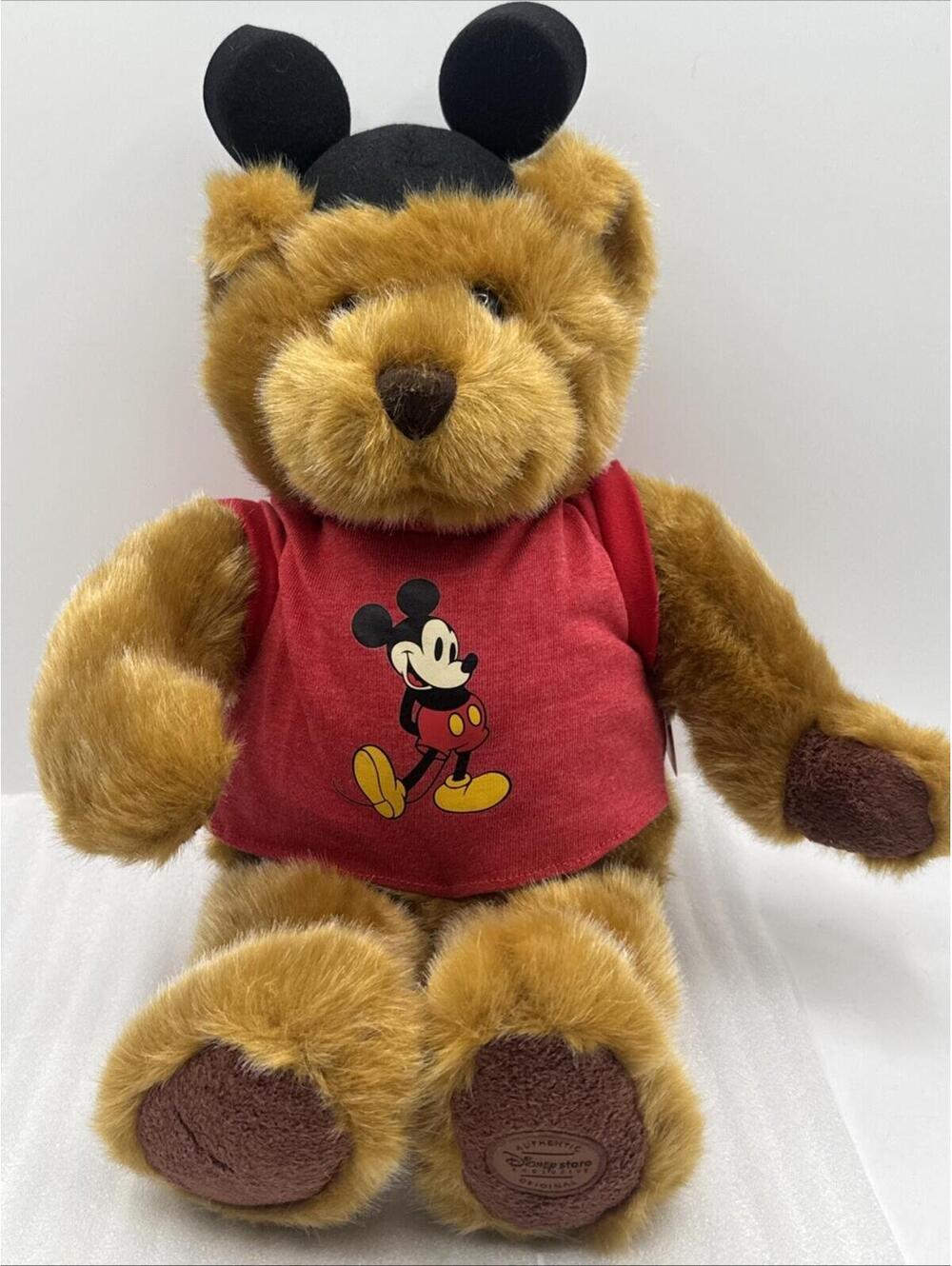 Vintage Disney Store 12" Plush Soft Teddy Bear Wearing Red Mickey Shirt & Ears